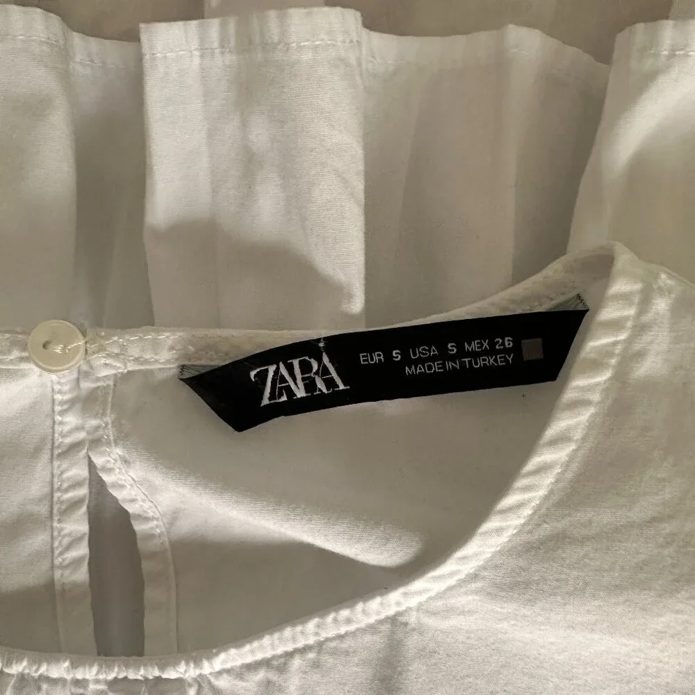 Zara White Lace-Sleeve Peplum Top Size S - Coquette - Picture 5 of 9